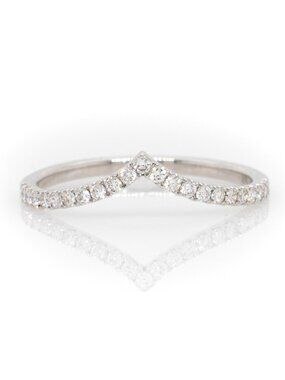 14K White Gold Chevron Band with Sparkling Earth-Mined Diamond Accents